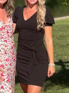 Express Black Short-Sleeve Tie-Waist Mini Dress